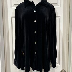 Briggs Black Velour Shimmer Button Front Blouse Plus Size 1X Tunic Style Dressy